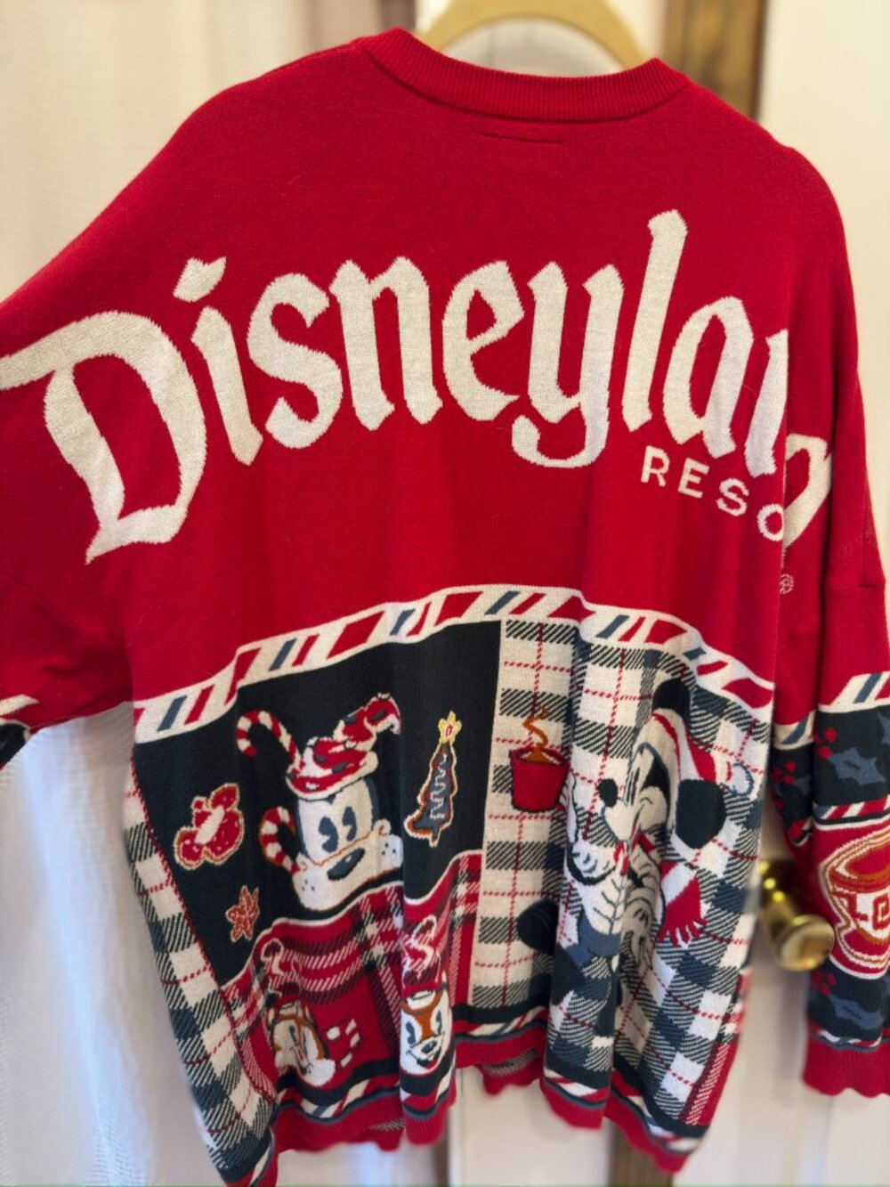 RARE Disneyland Resort Christmas Spirit Jersey Knit Sweater Mickey Holiday Plaid - Picture 3 of 14
